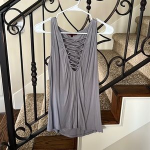 Gray tank top, cute strappy front size extra large BKE read